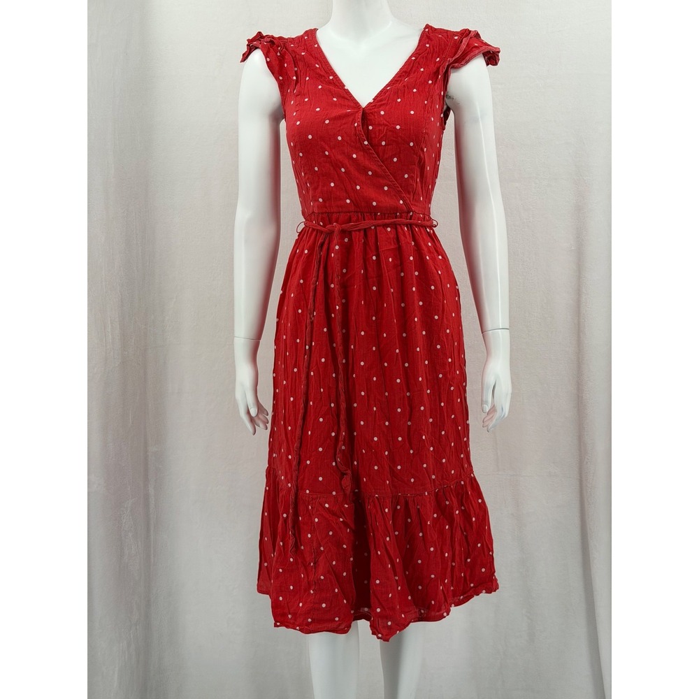 Old Navy Dress Womens XS Red Polka Dot V-Neck Cottagecore Boho Feminine Romantic